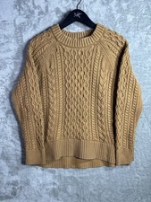 J Crew Fisherman Cable Knit Chunky Pullover Sweater Brown Womens Large Cotton