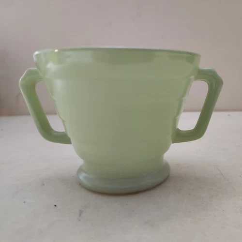 GREEN Moderntone SUGAR BOWL 2 Handles PLATONITE Hazel Atlas MILK GLASS