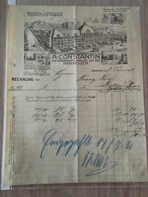 2 Rechnungen Zigaretten Fabrik: Constantin,  Landewyck 1911/39