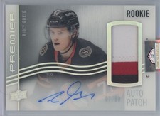 2024-25 UD Premier Update Acetate Rookie Auto Patch horizontal /99 Ridly Greig 