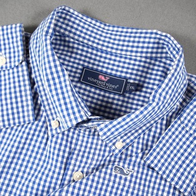 Vineyard Vines Gingham Button Down Shirt Mens XXL Blue White Long Sleeve Whale