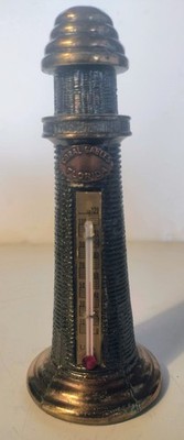Vintage Lighthouse Coral Gables Brass Paperweight Desktop Thermometer Souvenir