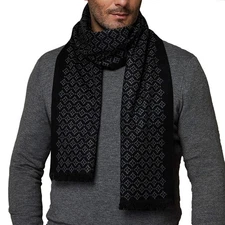 Men's Silk Scarves, 100% Mulberry Silk Brushed, Luxuriously Soft (Diamond Black)