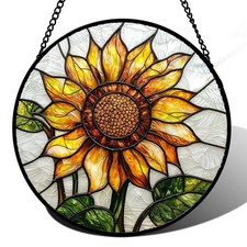 DASTOLL Stained Glass Sunflower Suncatcher Window Hanging, 14.9" Ready to Hang