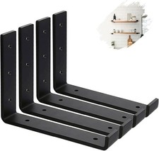 MLOQI 4 Pack Heavy Duty Shelf Brackets With Lip 5mm Black 9x6 Inch
