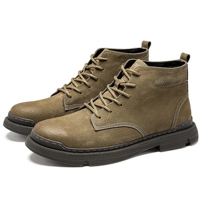 Outdoor British Style Trendy Tooling Shoes Mid-top Genuine Leather Men's Boots