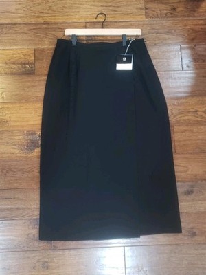 Vintage Valerie Stevens Women's Black Skirt Size 16 100% Wool Slit Pleated NWT