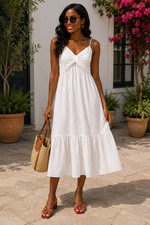 Simply Vera Vera Wang Womens S White Eyelet Midi Dress Twist Front Boho Bridal