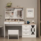57" Large LED Make up Vanity Desk with Lighted Mirror, Stool and Power Outlet
