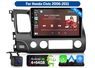 10.1'' Android 14 4+64 for Honda Civic Sedan 2006 Car Radio Stereo CarPlay WiFi 6