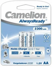 2 CAMELION AA RECHARGEABLE BATTERIES ALWAYS READY HR6 2300MAH 1.2V 2BL NIMH NEW