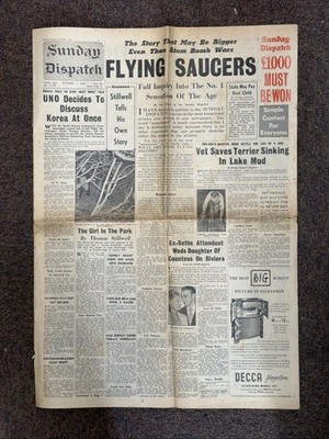 Sunday Dispatch Newspaper 01/10/1950 Sensational Flying Saucers Headline