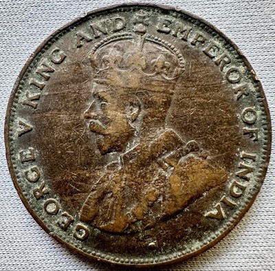 HONG KONG China King & Emperor George V ONE CENT 1924 Bronze  km#16 #3