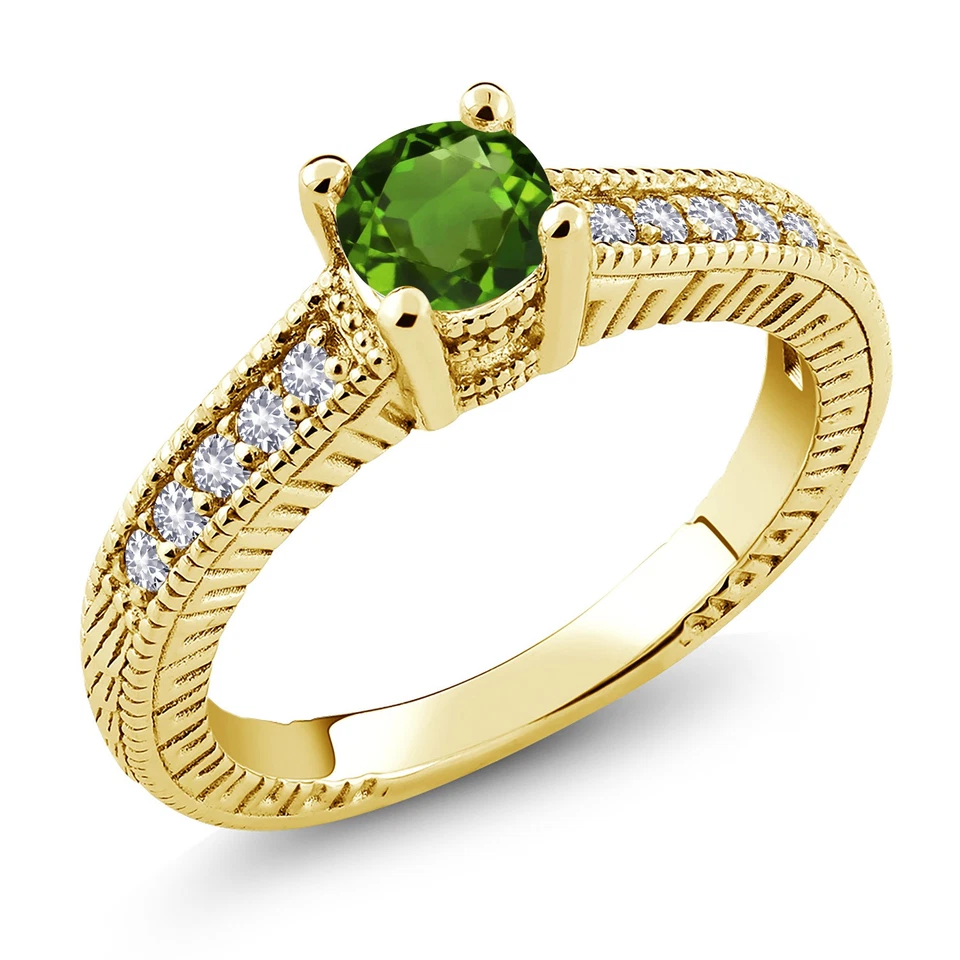 Chapado en oro amarillo de 18 quilates plata verde cromo diopsido y zafiro blanco creado Foto 2 de 2