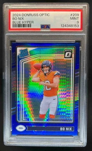 2024 Donruss Optic Bo Nix Blue Hyper Rated Rookie #209 Broncos PSA 9