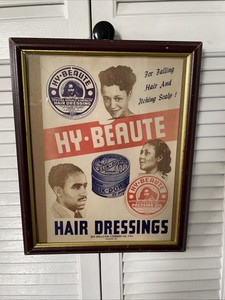 1950s ADVERTISING POSTER AFRICAN AMERICAN HAIR DRESSING HY-BEAUTE ATLANTA GA