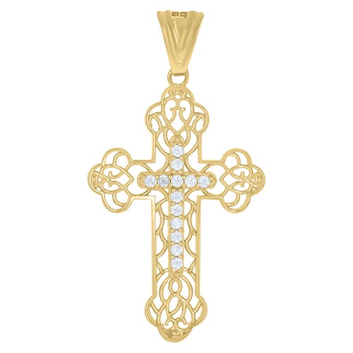 14kt Gelbgold Herren Zirkonia Kreuz Religiös Charm Anhänger