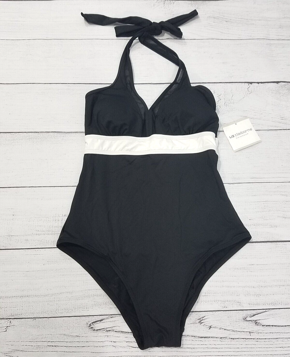 Liz Claiborne Black Halter One Piece Swimsuit Size