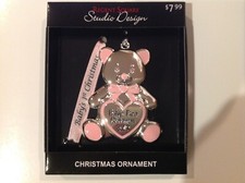 NEW STUDIO DESIGN baby's first Christmas 2019 girl pink teddy bear ornament ..