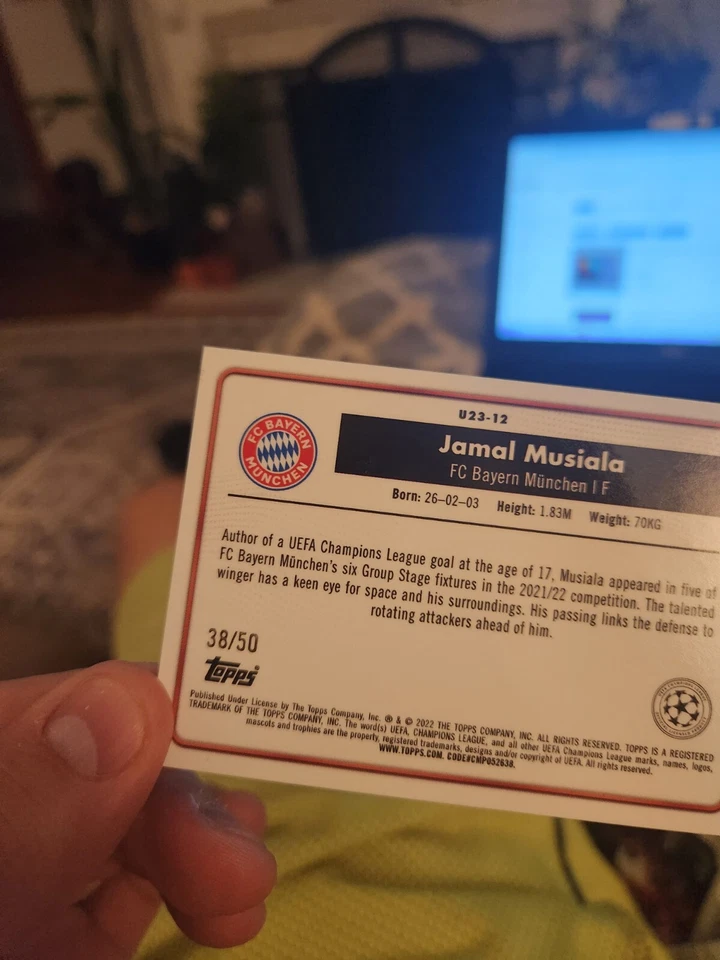 2021-22 TOPPS MERLIN UEFA U23 STARS U23-13 JAMAL MUSIALA  GOLD 38/50 - Image 4 of 4