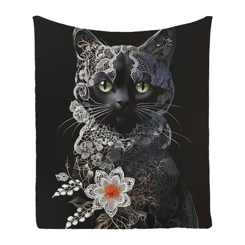 Lace Cat Flower Comfy Flannel Bedspread Sofa Throw Blanket Holiday Birthday Gift - Picture 2 of 24