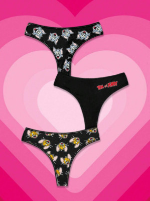 Tom & Jerry Cat Mouse Licensed Cartoon Lace Women's Thong Panties - Pack of 3