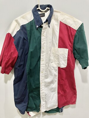 Vintage Y2K Structure Size Medium Color Block Button Up Short Sleeve Shirt