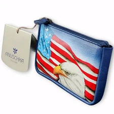 NWT Anuschka Leather Hand-painted Art Design Keychain Coin Pouch new