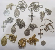 10 vintage Religious Christian Catholic items lot pendants necklaces EL1047