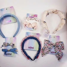 10 Piece Scunci Lot: Headbands, Clips Scrunchies: Pastel, Blue & Flowers