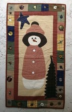 Embroidered Wall Hanging Quilt Snowman Christmas Flannel 20" x 35 1/2" Buttons