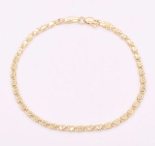 3.3mm Reversible Mirrored Heart Link Bracelet Real Solid 14K Yellow Gold