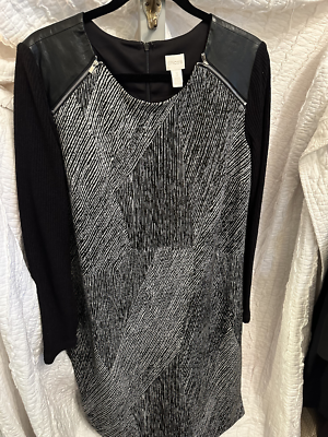 "Chico's" (3) Black & White Dress Faux Leather & Zipper Shoulder Detail  $24.99