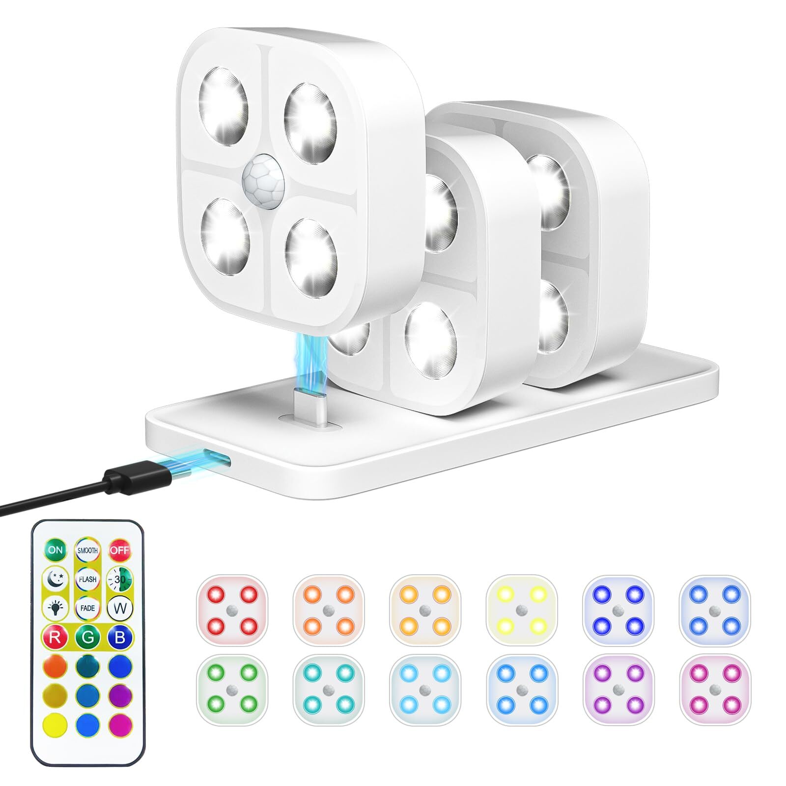 Wireless Step Light Rechargeable Puck Lights with Charging Station, Colorful ...