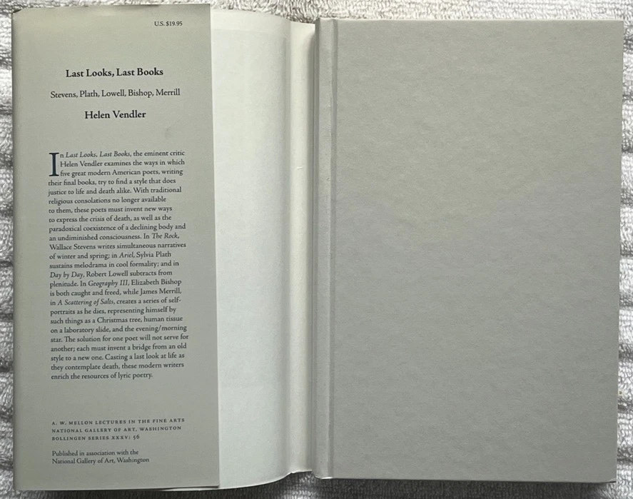 LAST LOOKS, LAST BOOKS Helen Vendler HC/DJ 1st/1st SYLVIA PLATH Wallace Stevens - Image 3 of 4
