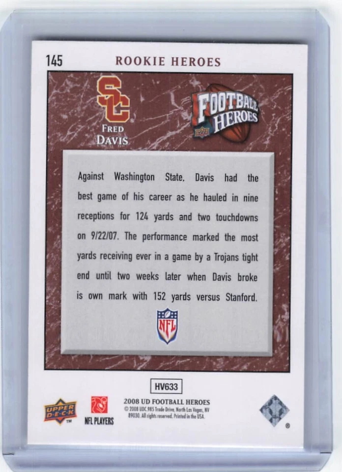 2008 Upper Deck Football Heroes - Rookie Heroes #145 Fred Davis  - Image 2 of 2