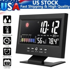 Desk Digital Alarm Clock LED Temperature Humidity Monitor Weather Thermometer