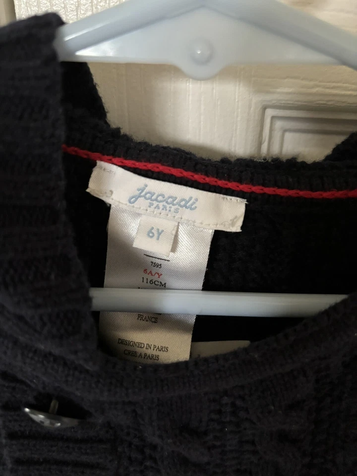 Abrigo Jacadi Niñas Talla 6 T Capa Algodón Con Capucha Azul Marino Tejido Foto 2 de 3