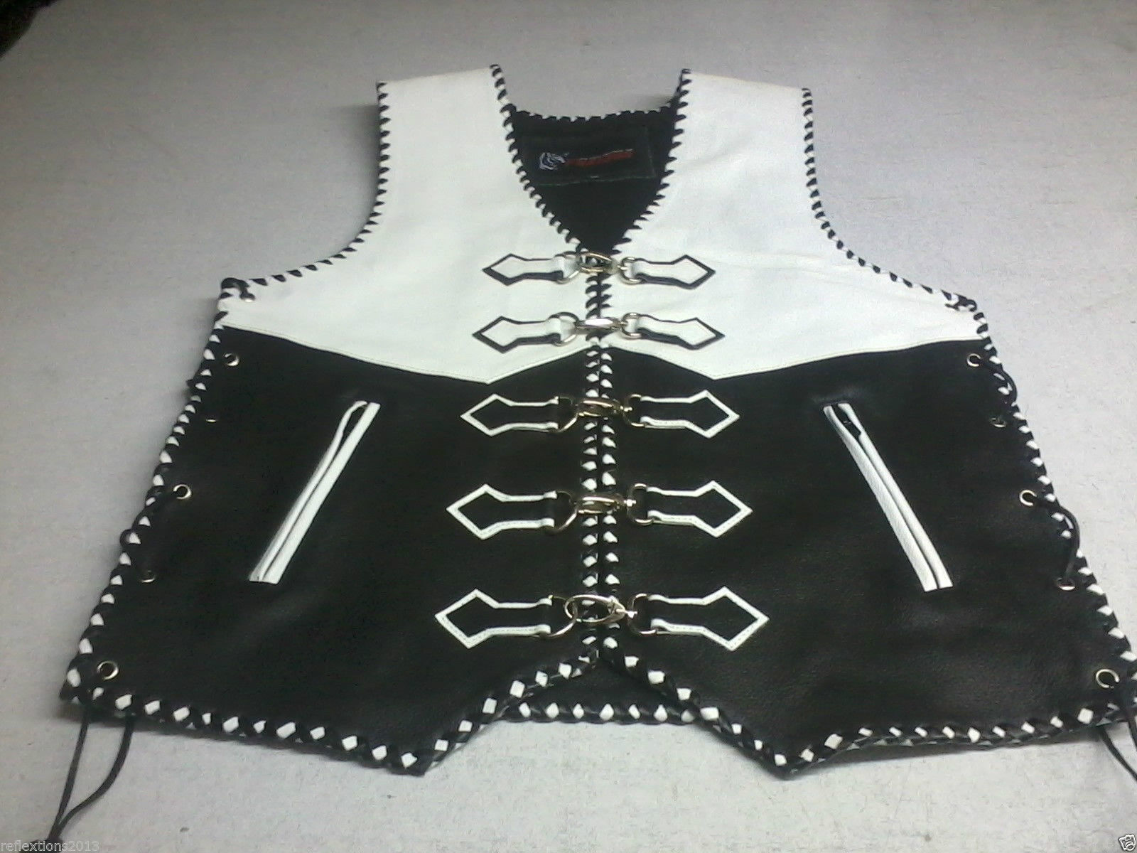 Motorcycle Vest Leather Waistcoat Rider Arrow Clip Holder Leather Braided Vest