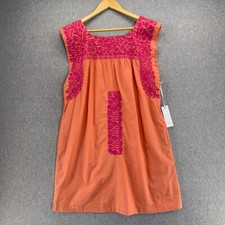 J. Marie NWT Womens Medium Oaxaca Floral Embroidered Dress Orange Pink Linen