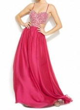 DECODE 1.8 ~ Pink Chiffon Embellished Cutout Bodice Prom Gown 6 NEW $229