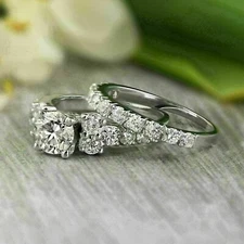 2Ct Lab Created Round Diamond Bridal Set Wedding Ring 14k White Gold Finish