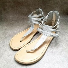 Place Big Girls  Size 5 Silver Textile Thong Ankle Strap Sandals