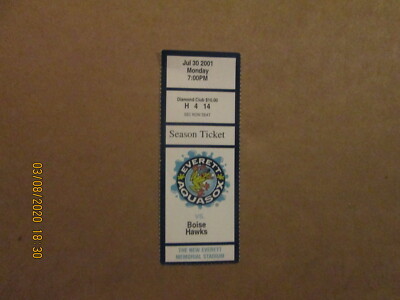 Northwest League Everett Aquasox vs.Boise Hawks Circa 2001 Team Logo Ticket Stub