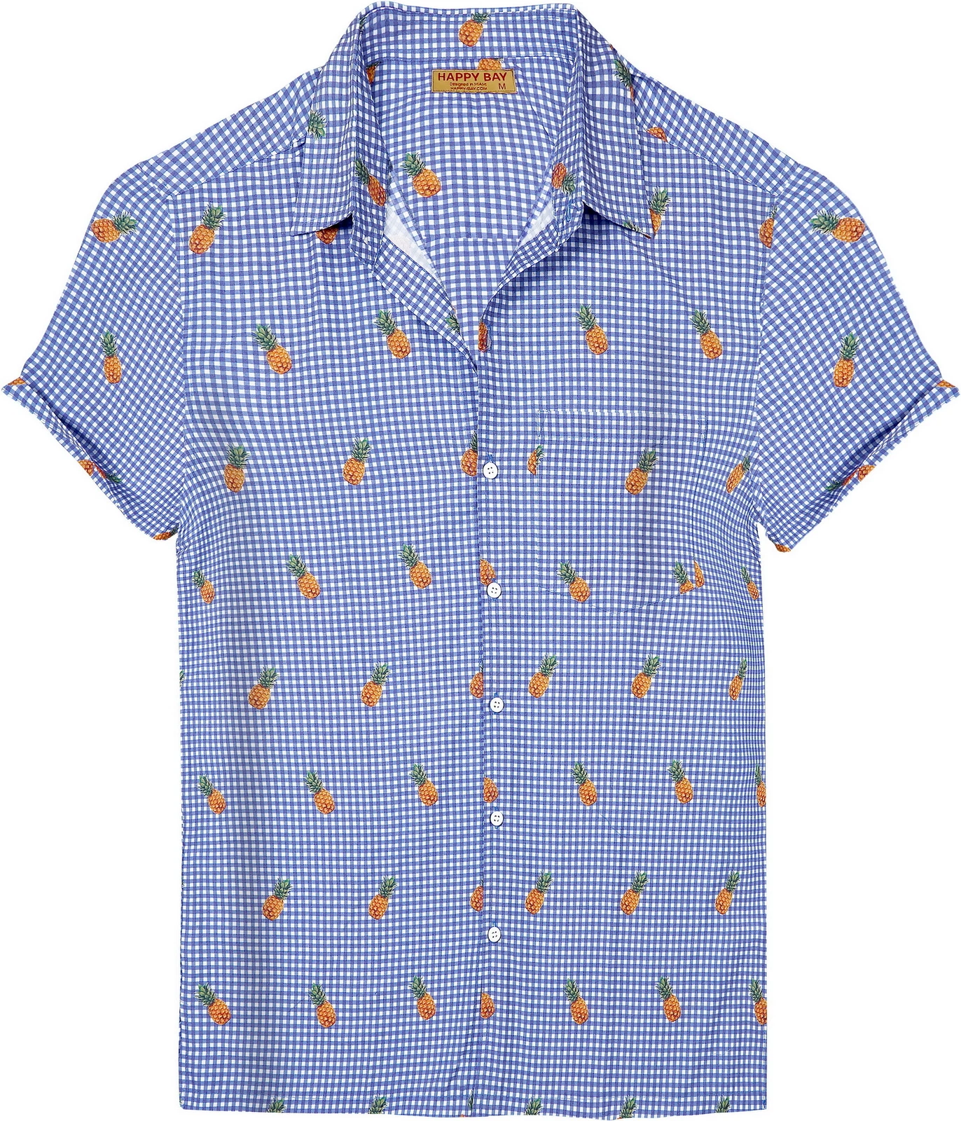 HAPPY BAY Men's Hawaiian Short Sleeve Button Down Shirts S Tropical, Blue
