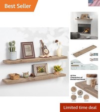 Set of 2 Heavy-Duty 36  Floating Shelves - Distressed Natural Barnwood Style
