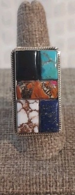New Sterling Silver & Multistone Cobblestone Set Adjustable Ring