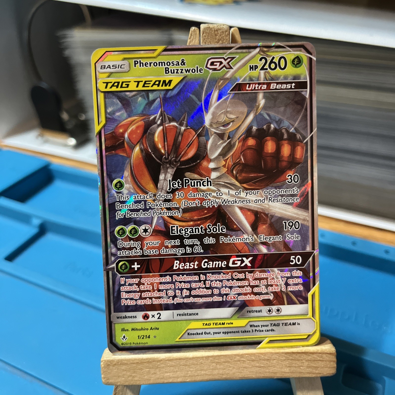 Pokemon Company Pheromosa & Buzzwole GX 1/214 Unbroken Bonds TAG TEAM FA Holo