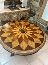 Antique Maitland Smith Spiro  Center Hall round wood metal legs table