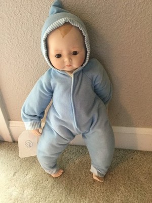 Doll by 1993 Marie Osmond Porcelain Cloth Boy Doll in Blue Sleeper 15'' tall